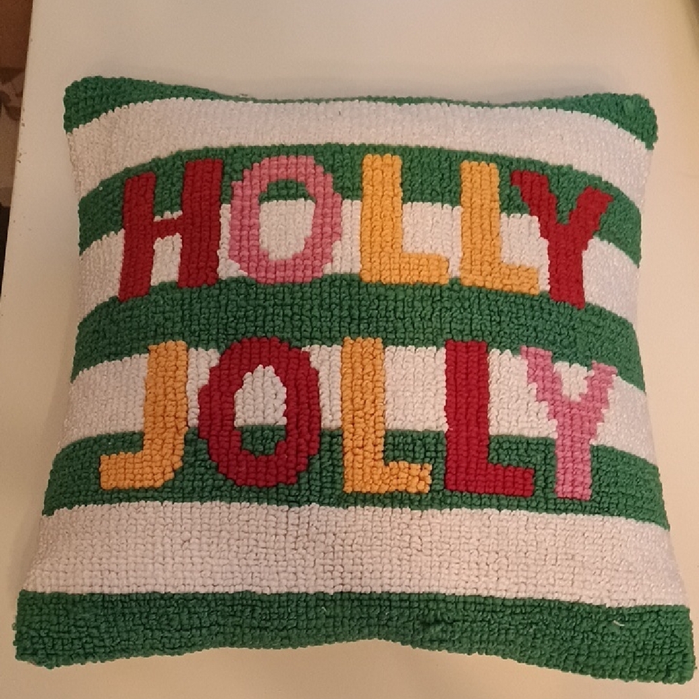 Shiraleah Festive Green and White Striped 'Holly Jolly' Pillow